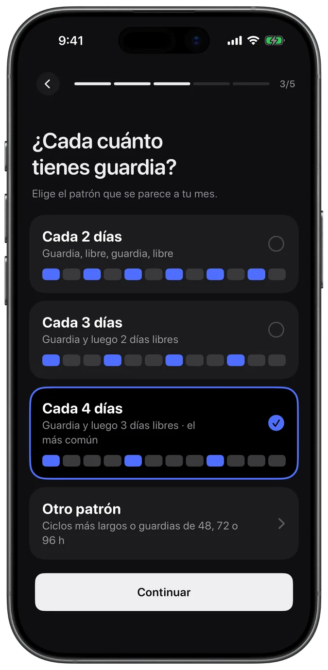 Paso para elegir guardias cada 2, 3 o 4 días
