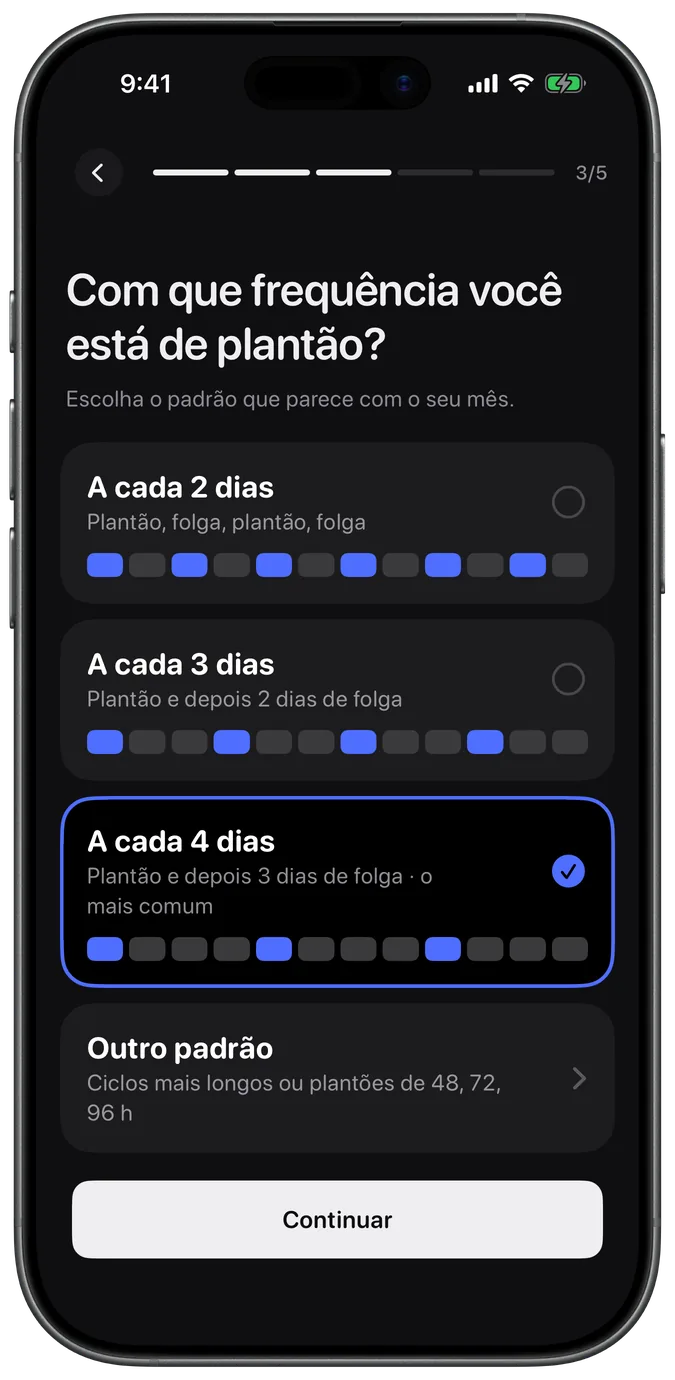 Passo para escolher plantões a cada 2, 3 ou 4 dias